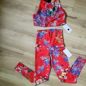 Emily Hsu Designs Red Floral High-Waist Leggings & Crop Top Set